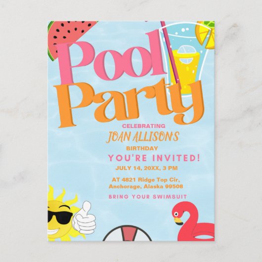 Zwembad Party Zomer Verjaardag uitnodiging Waterme (Voorkant)