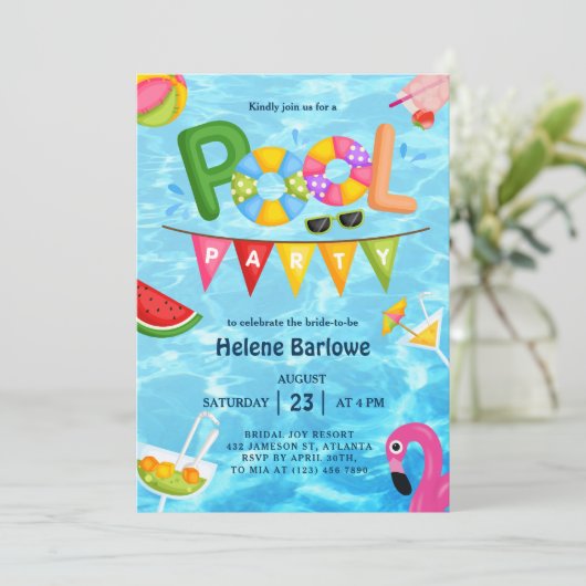 Zwembad Party Zomer Water Vrijgezellenfeest Kaart (Staand voorkant)