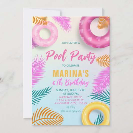 Zwembad Party Zomer Zwemmen Tropische Verjaardag Kaart (Voorkant)
