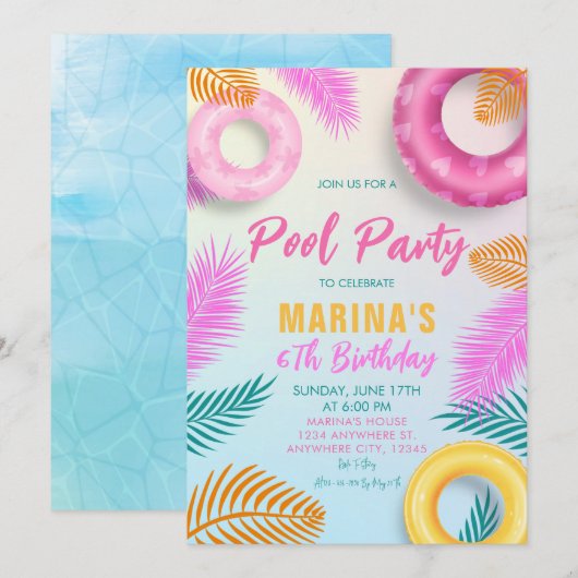Zwembad Party Zomer Zwemmen Tropische Verjaardag Kaart (Voorkant / Achterkant)