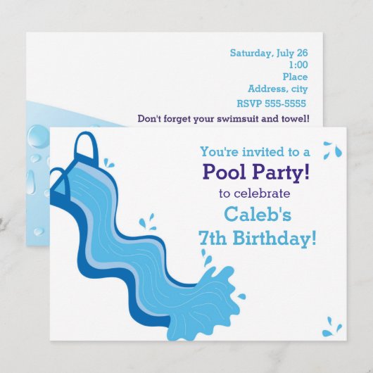 Zwembad Party Zomer Zwemmen Water Slide Uitnodigin Kaart (Voorkant / Achterkant)