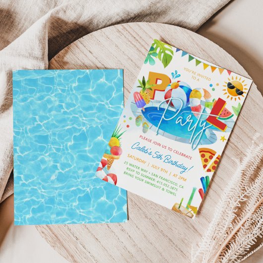 ZWEMBAD PARTY Zwemmen Jongen Verjaardag Pool Party Kaart