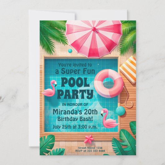 Zwembad Party Zwemmen Verjaardag Splash Kaart (Voorkant)