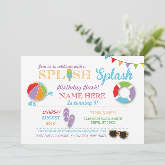 Zwembad Party Zwemmen Verjaardag Splish Splash Uit Kaart (Staand voorkant)