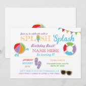 Zwembad Party Zwemmen Verjaardag Splish Splash Uit Kaart (Voorkant / Achterkant)