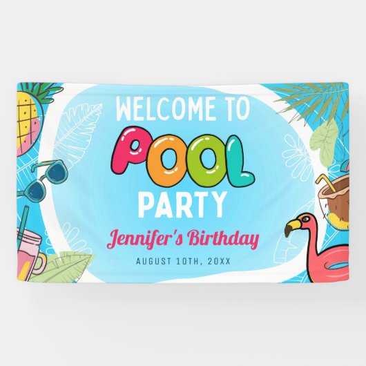 Zwembad Party Zwemmen Verjaardag Welkomstbord Bann Spandoek (Horizontaal)