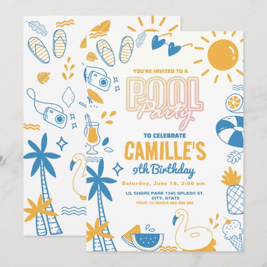 Zwembad Party Zwemverjaardag Kaart (Voorkant / Achterkant)