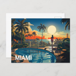 Zwembad patio bij zonsopgang met uitzicht op Miami Briefkaart