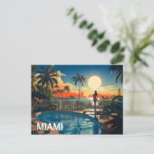 Zwembad patio bij zonsopgang met uitzicht op Miami Briefkaart (Staand voorkant)