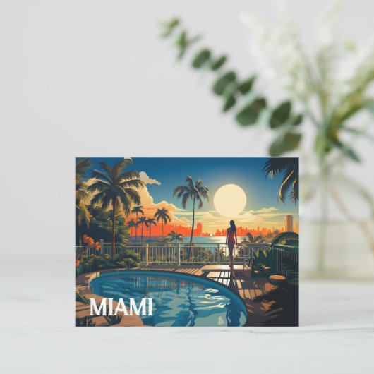 Zwembad patio bij zonsopgang met uitzicht op Miami Briefkaart (Staand voorkant)