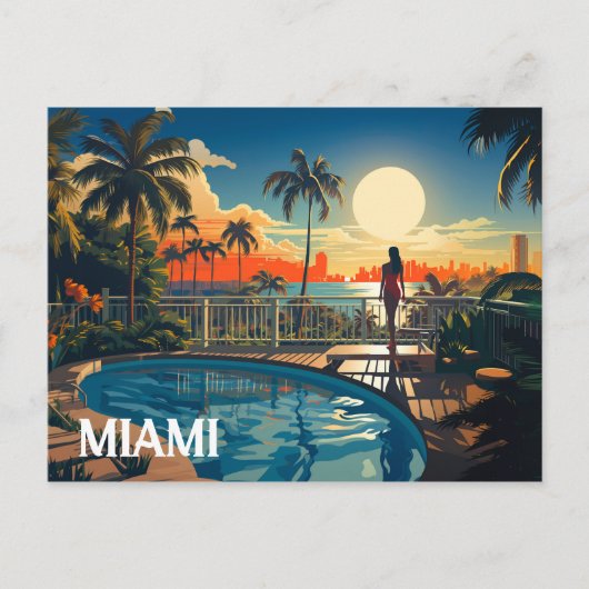 Zwembad patio bij zonsopgang met uitzicht op Miami Briefkaart (Voorkant)
