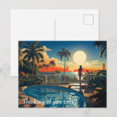 Zwembad patio bij zonsopgang met uitzicht op Miami Briefkaart (Voorkant / Achterkant)