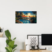 Zwembad patio bij zonsopgang met uitzicht op Miami Poster (Thuiskantoor)