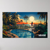 Zwembad patio bij zonsopgang met uitzicht op Miami Poster (Voorkant)