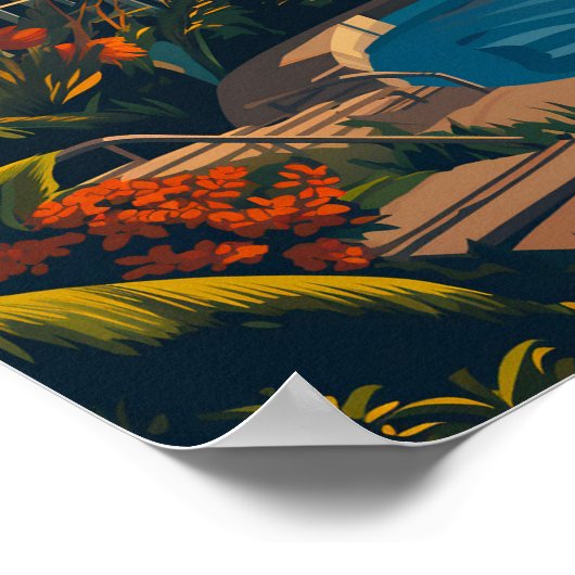 Zwembad patio bij zonsopgang met uitzicht op Miami Poster (Hoek)