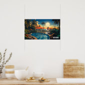 Zwembad patio bij zonsopgang met uitzicht op Miami Poster (Keuken)