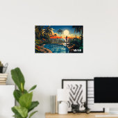 Zwembad patio bij zonsopgang met uitzicht op Miami Poster (Thuiskantoor)