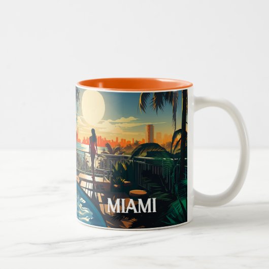 Zwembad patio bij zonsopgang met uitzicht op Miami Tweekleurige Koffiemok (Rechts)