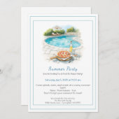 Zwembad & Pizza Zomerfeest Uitnodiging (Voorkant / Achterkant)