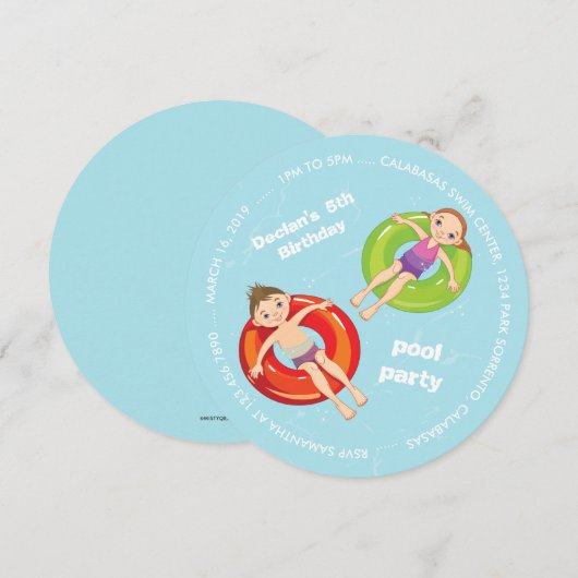 Zwembad Ringen Zomer Zwem Verjaardagsfeest Uitnodi Kaart (Voorkant / Achterkant)