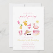 Zwembad Roze Zomer Instant Download Party Kaart (Voorkant)