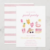 Zwembad Roze Zomer Instant Download Party Kaart (Voorkant / Achterkant)