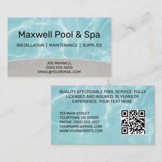 Zwembad Service Blue Water Visitekaartje (Voorkant / Achterkant)