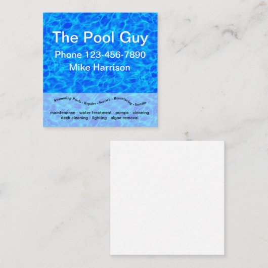 Zwembad Service Zwembad Afbeelding Square Vierkante Visitekaartje (Voorkant / Achterkant)