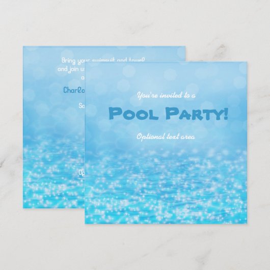 Zwembad Sparkling Water Beach Party Uitnodiging (Voorkant / Achterkant)
