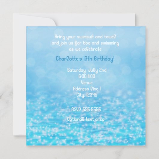 Zwembad Sparkling Water Beach Party Uitnodiging (Achterkant)