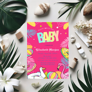 Zwembad Speelgoed Bladeren Roze Baby shower Kaart