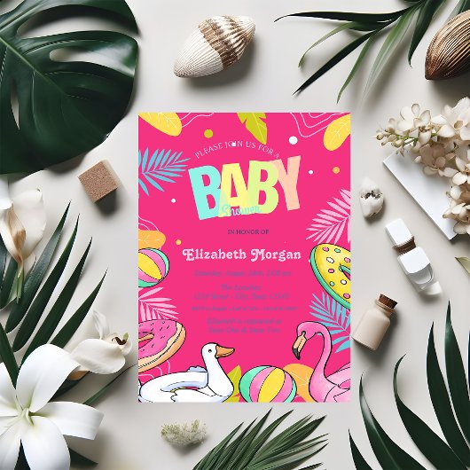 Zwembad Speelgoed Bladeren Roze Baby shower Kaart