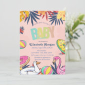 Zwembad Speelgoed verlaat Hibiscus Baby shower Kaart (Staand voorkant)