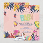Zwembad Speelgoed verlaat Hibiscus Baby shower Kaart (Voorkant / Achterkant)