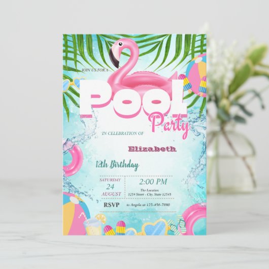 Zwembad Speelgoed Zomer Verjaardagsfeest Kaart (Staand voorkant)