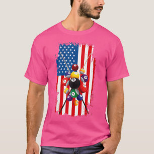 Zwembad Speler Kleding Amerikaanse Vlag Biljart T-shirt