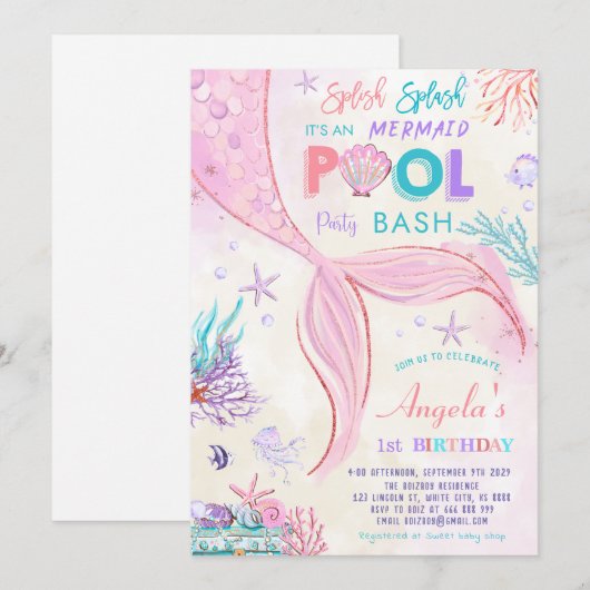 ZWEMBAD Splish Splash Het Is Een Zeemeermin Verjaa Kaart (Voorkant / Achterkant)