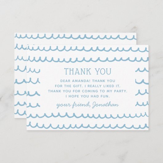 Zwembad & Strand Nautical Blauwe Golven | Kinderve Bedankkaart (Voorkant / Achterkant)