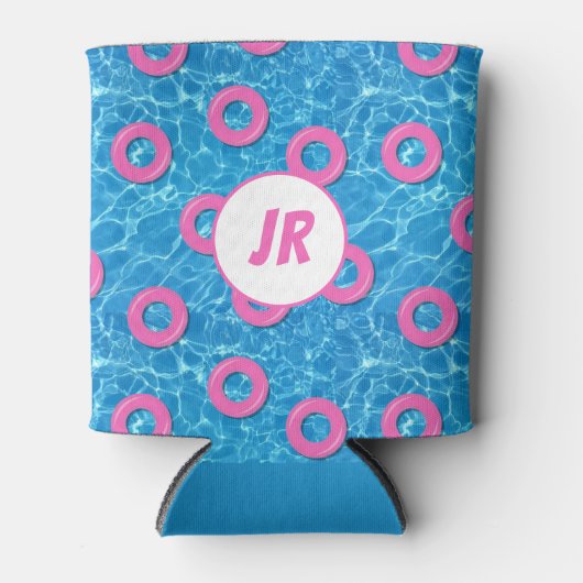 Zwembad Strand Verjaardagsfeestje Monogram Blikjeskoeler (Voorkant)