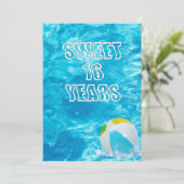 Zwembad Sweet 16 Verjaardagsfeest Uitnodigen Kaart (Staand voorkant)