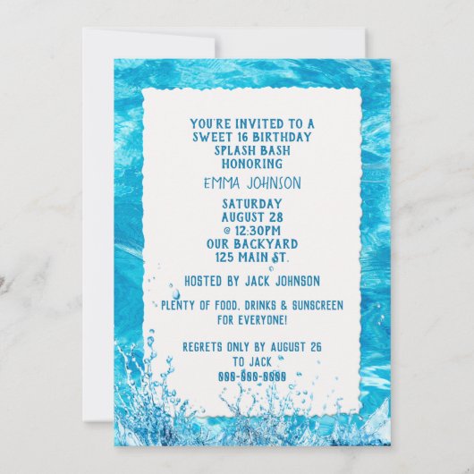 Zwembad Sweet 16 Verjaardagsfeest Uitnodigen Kaart (Achterkant)