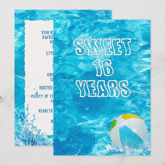 Zwembad Sweet 16 Verjaardagsfeest Uitnodigen Kaart (Voorkant / Achterkant)