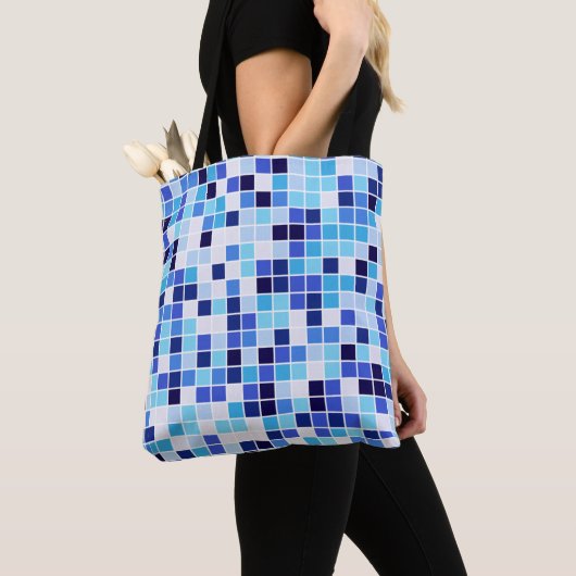 Zwembad Tegels, Blauw Mozaïek Tegels, Geometrisch  Tote Bag (Dichtbij)