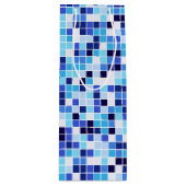 Zwembad Tegels, Blauw Mozaïek Tegels, Geometrisch  Wijn Cadeautas (Voorkant)
