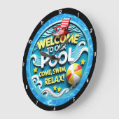 Zwembad-thema met ontspannende uitnodiging levendi grote klok (Hoek)