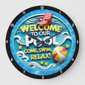Zwembad-thema met ontspannende uitnodiging levendi grote klok (Voorkant)