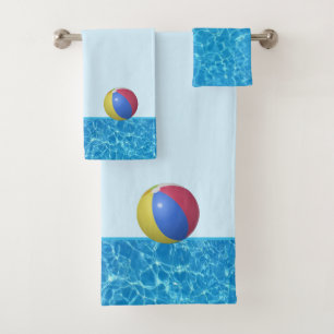 Zwembad turquoiseblauw water & strandbal bad handdoek