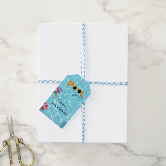 Zwembad Verjaardag Feest feest thema Cadeaulabel (Met Touw)