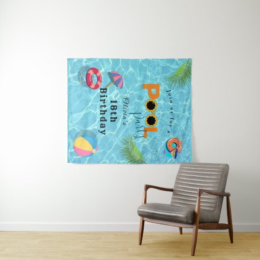 Zwembad Verjaardag Feest feest thema Wandkleed (In Situ (horizontaal))