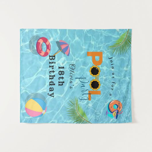 Zwembad Verjaardag Feest feest thema Wandkleed (Voorkant (horizontaal))
